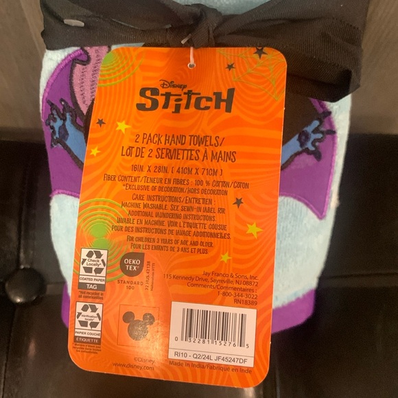 New Halloween Bat Stitch Standing On Light Blue Cotton Hand Towels Pack Of 2 - Picture 4 of 10